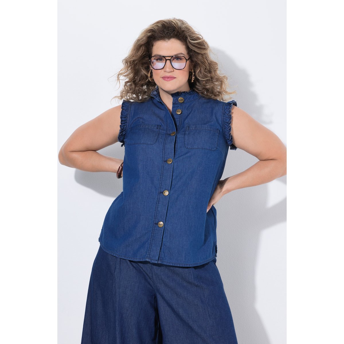 Haut sans manches en coton bio bleu jean, ULLA POPKEN