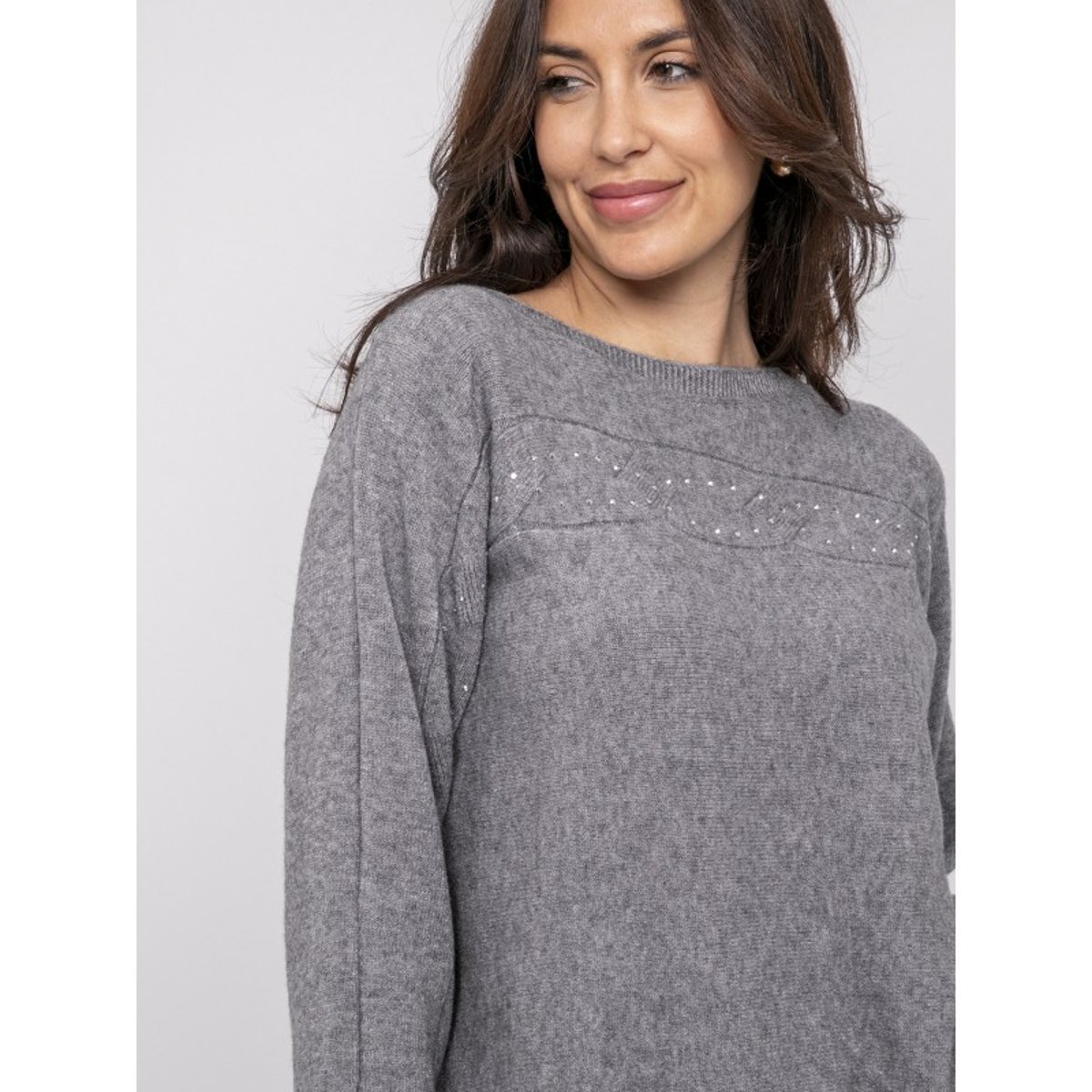 Pull Col Bateau Avec Strass Kaju gris, DONA LISA