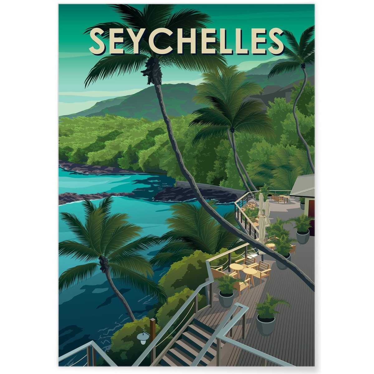 Affiche Seychelles blanc, L'AFFICHERIE