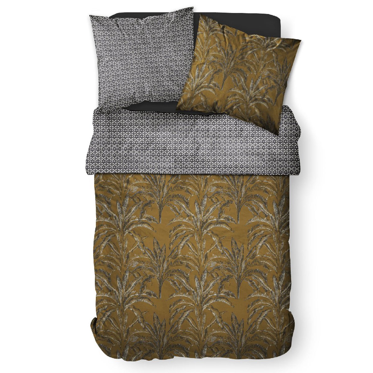Parure de lit coton 2 personnes imprimé jungle SUNSHINE marron, TODAY