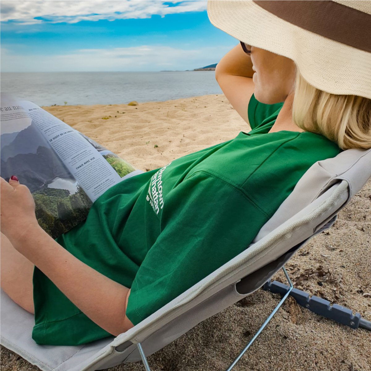 Matelas, transat, tapis de plage avec dossier inclinable et sac de transport gris, LINXOR