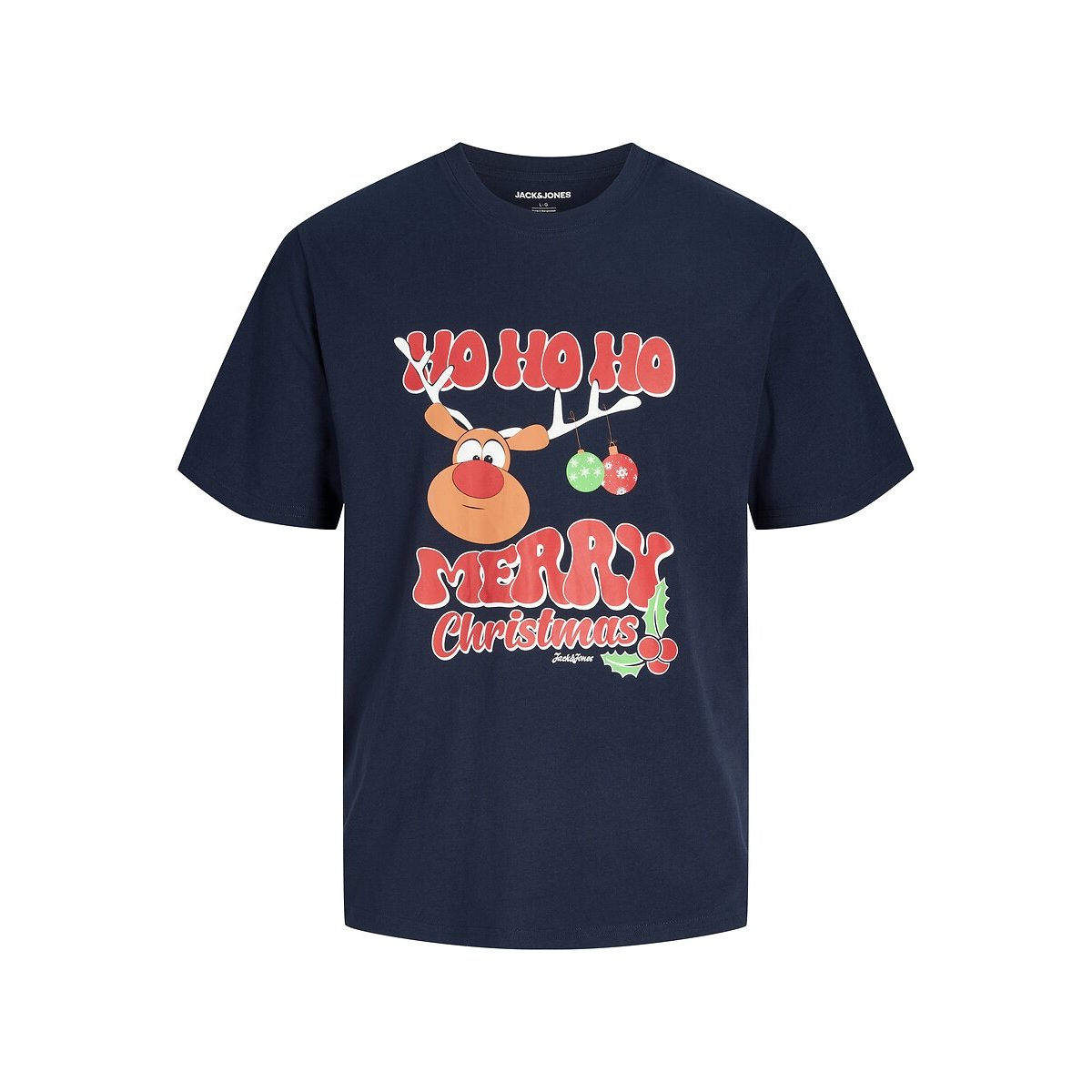 T-shirt manches courtes, col rond, XMAS bleu marine, JACK & JONES