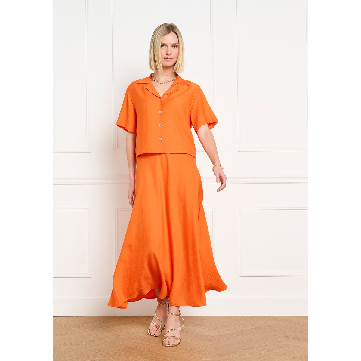 Jupe midi fluide orange, LOLALIZA