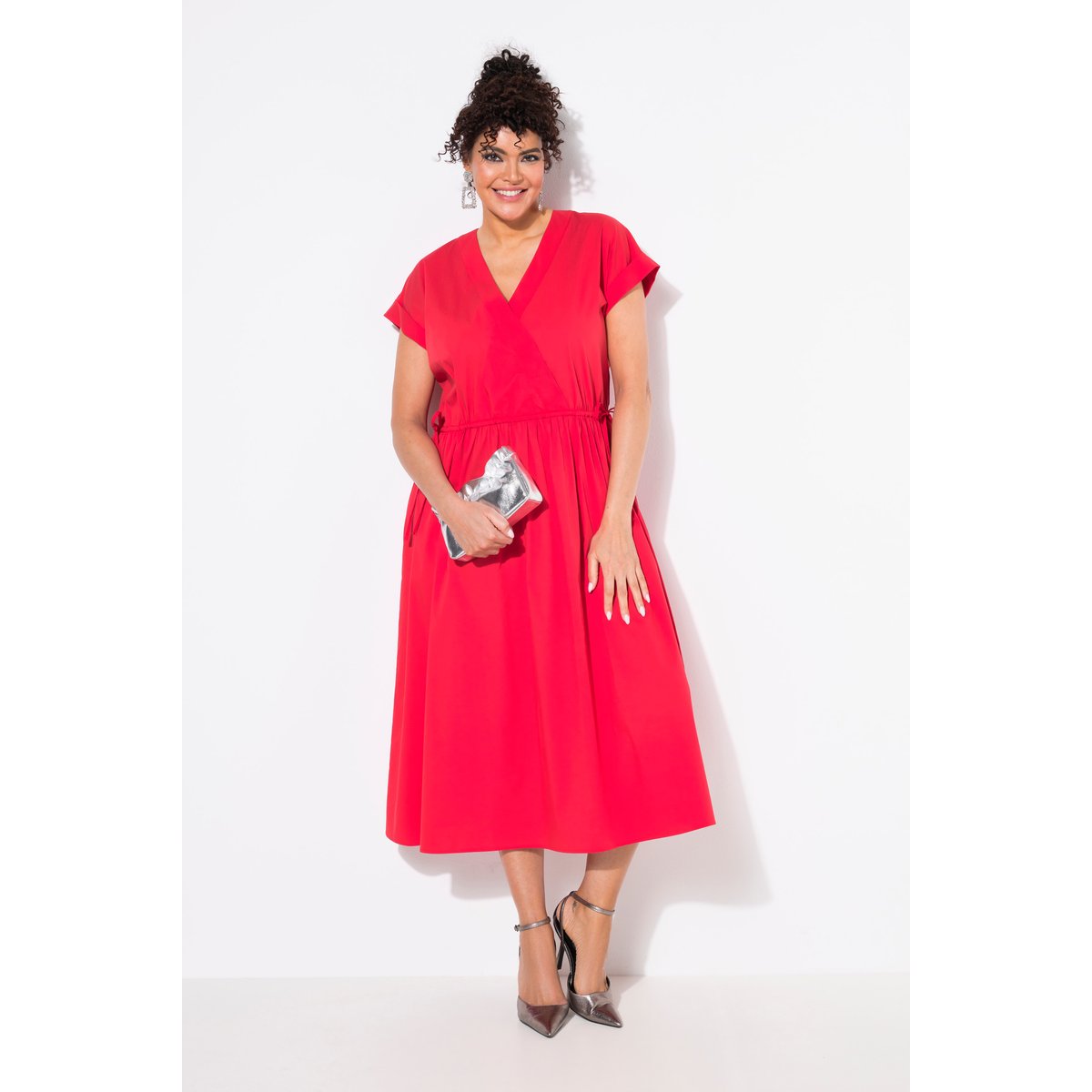 Robe maxi en popeline. Décolleté V litchi, ULLA POPKEN