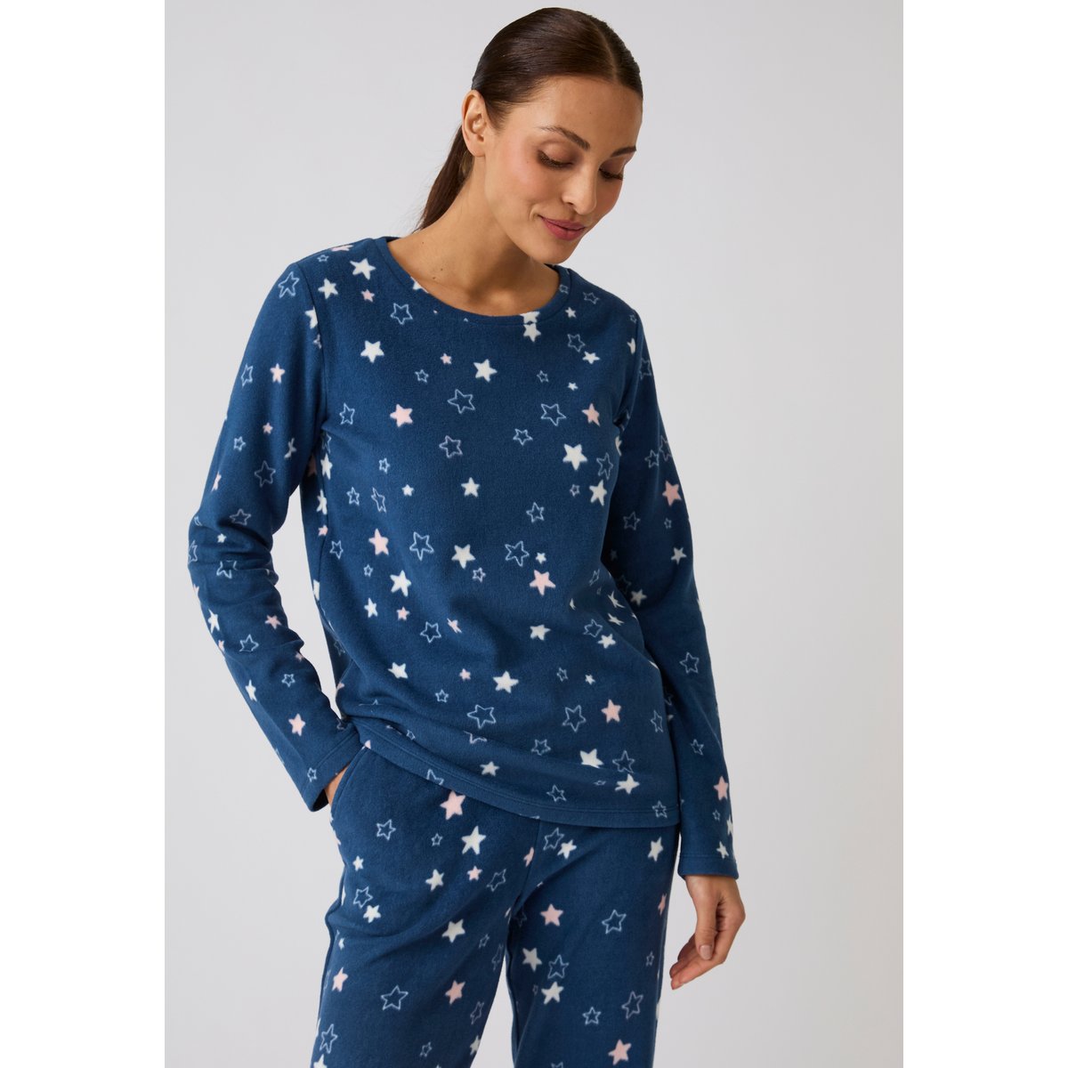 Pyjama Thermolactyl en micropolaire bleu marine imp., DAMART
