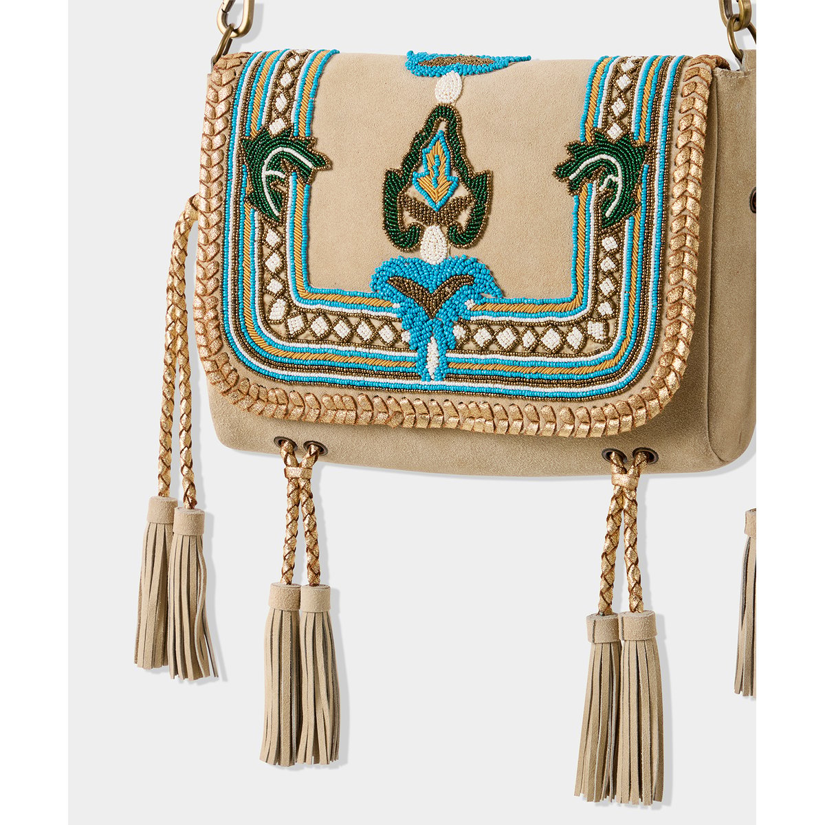 Sac Porté Croisé Daim Tressé Perles pierre multicolore, JOE BROWNS