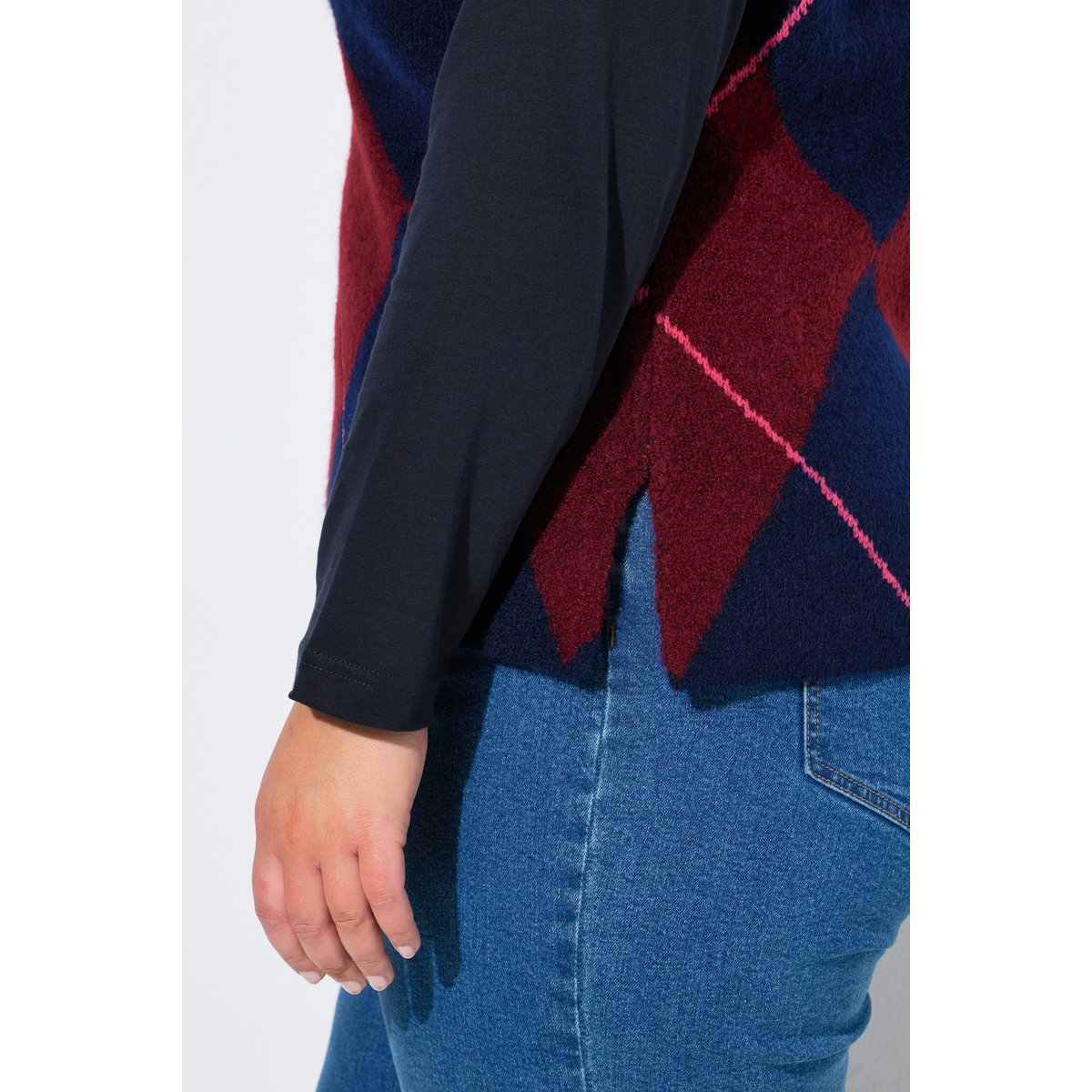 Pull sans manches, motif losange et col rond bleu encre, ULLA POPKEN