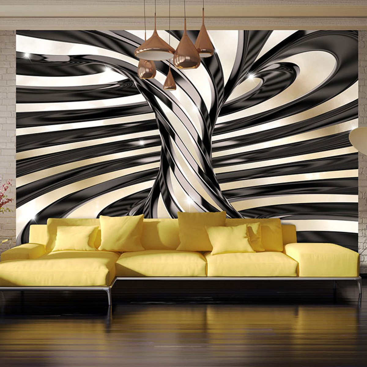 Papier peint intissé panoramique Abstractions Anise caramel noir, EDEN