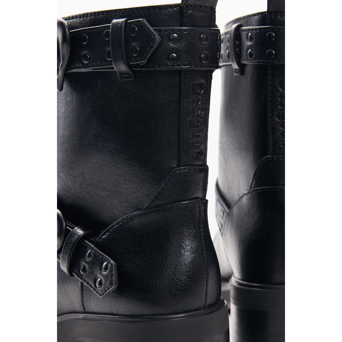 Bottes à boucles effet cuir noir, DESIGUAL