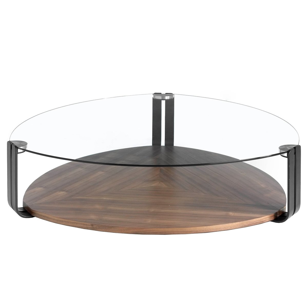 Table basse triangulaire en verre trempé, acier noir et noyer noyer | verre | noir, ANGEL CERDA