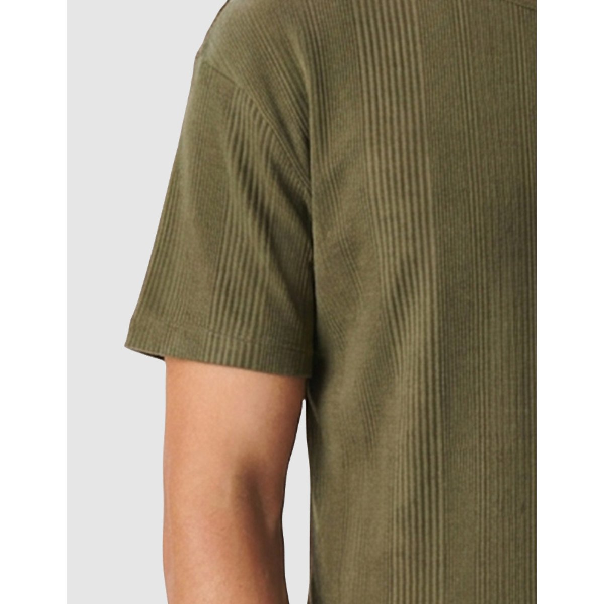 Tee-shirt maille relief rayures vert kaki, IKKS