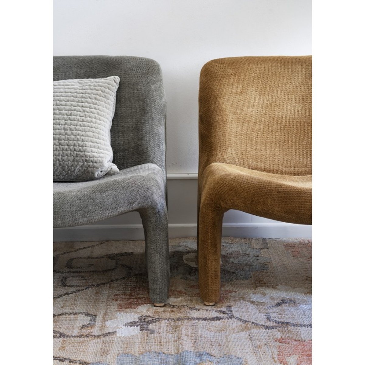Housse de coussin velours matelassé gris, MADAM STOLTZ