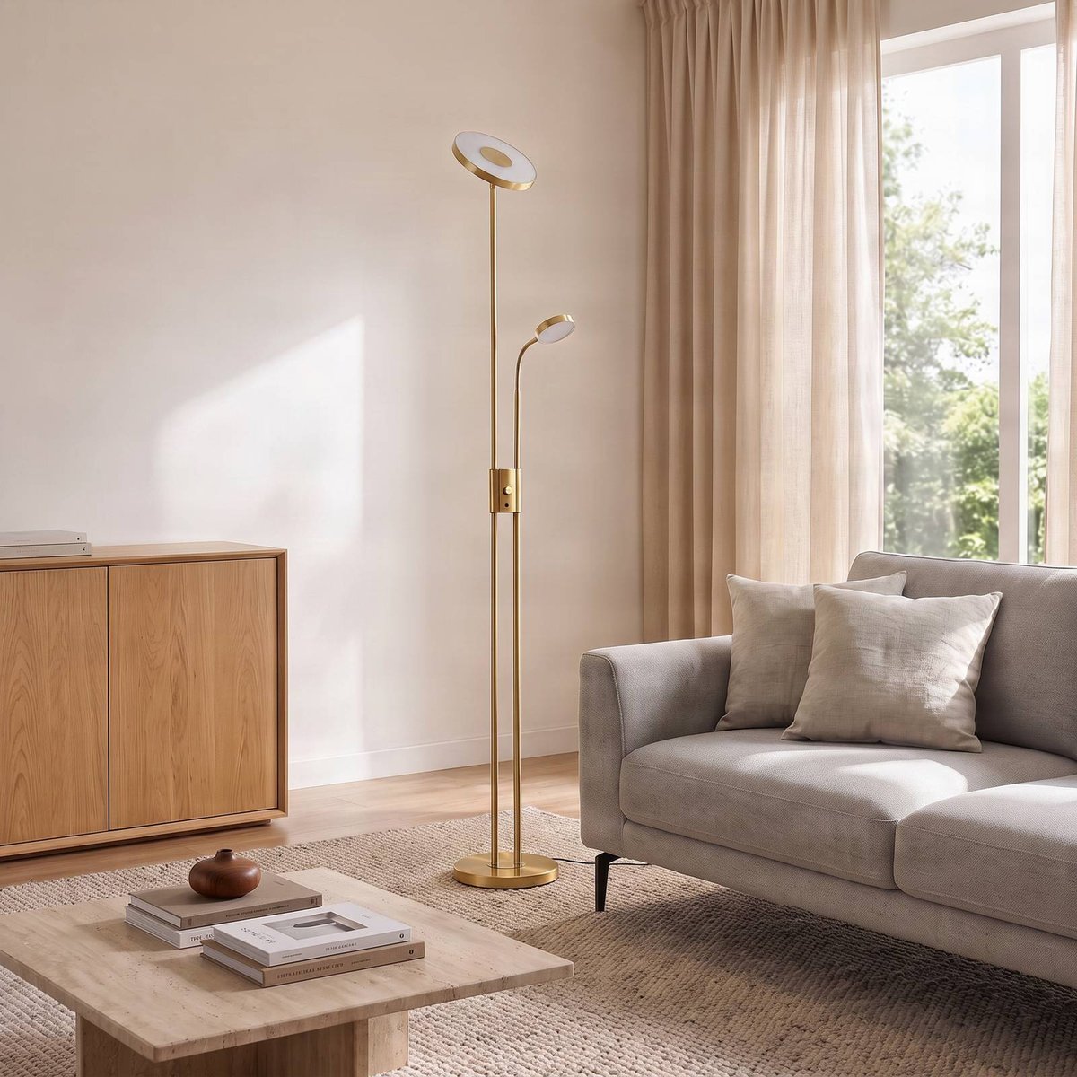Lampadaire en métal moderneLED, Seppa laiton mat, LINDBY