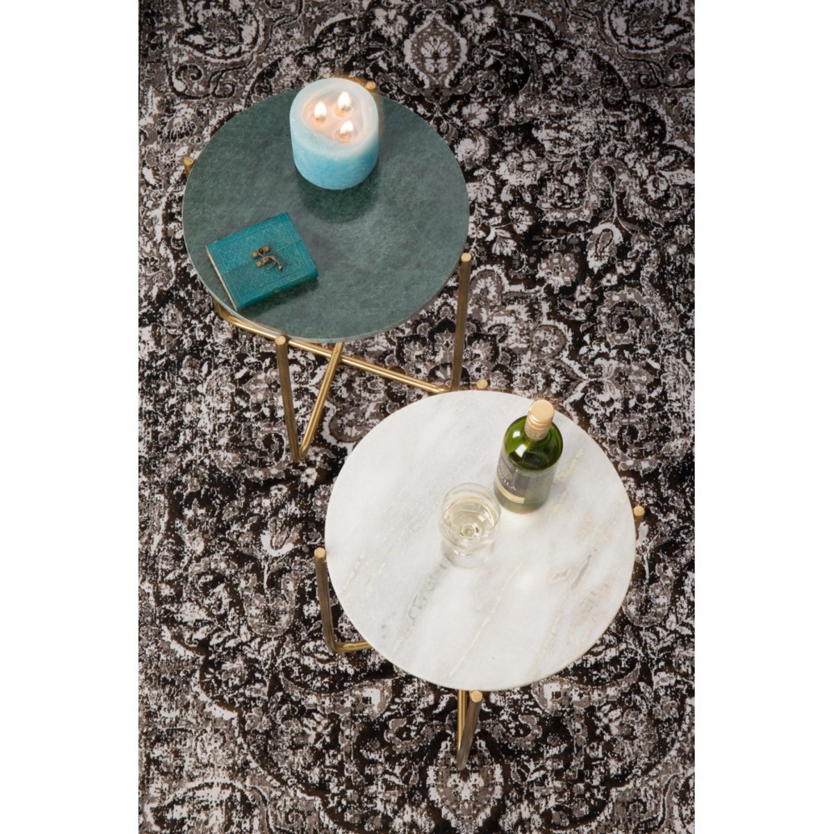 Table d'appoint marbre et laiton- TIMPA blanc craie, DRAWER