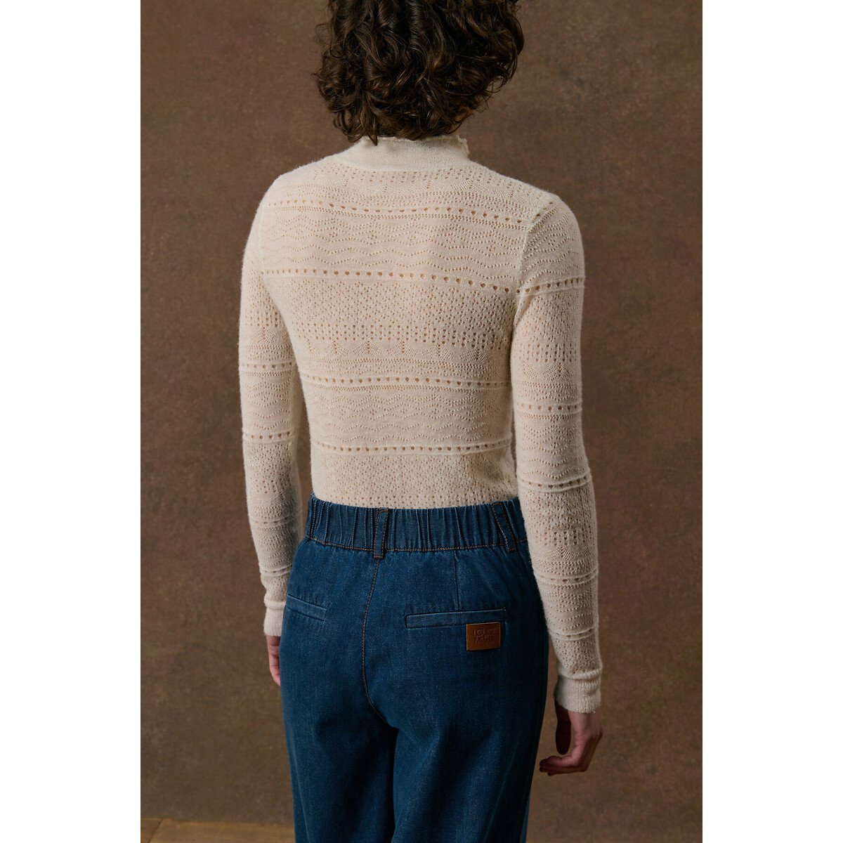 Pull col montant en maille ajourée, KARESTA crème, LOUISE MISHA