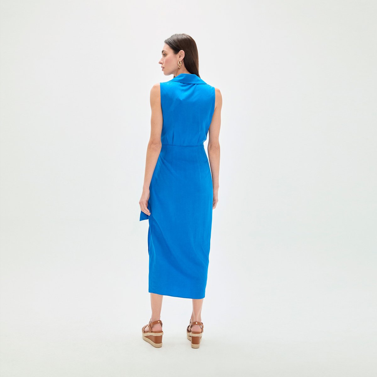 Robe midi drapée esprit portefeuille azur, LOLA CASADEMUNT