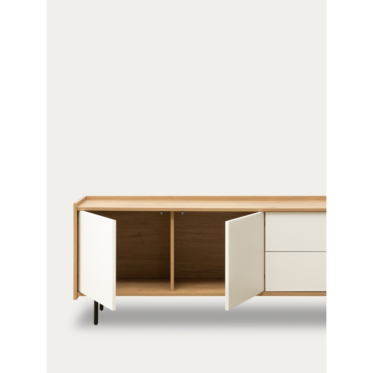 Meuble TV Mélamine - NADINE beige clair - blanc, KENAY