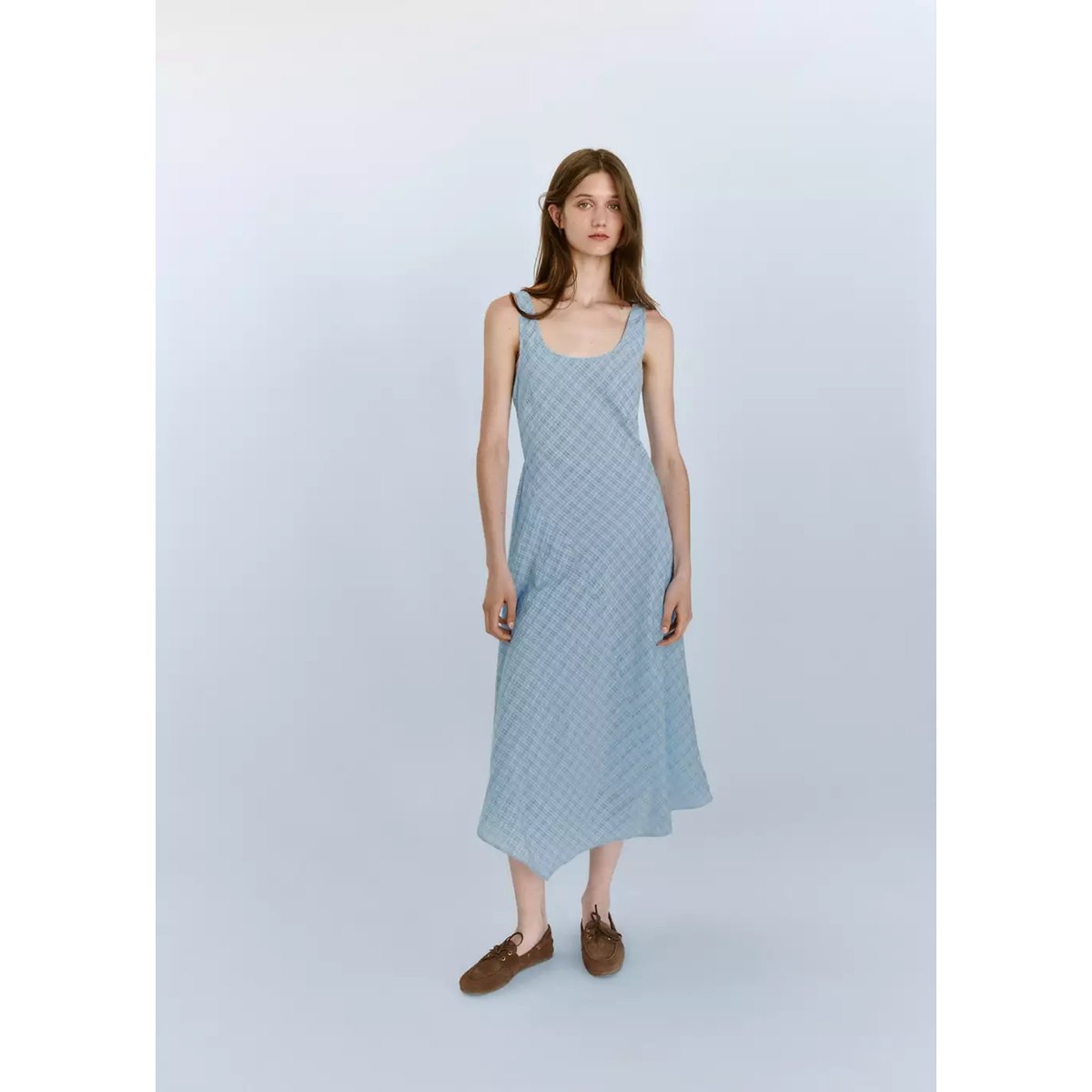 Robe bas asymétrique carreaux bleu ciel, MANGO