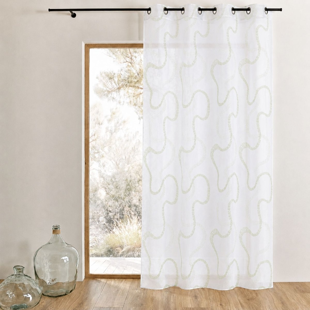 Voilage brodé à motifs zigzag vert clair, HOME MAISON