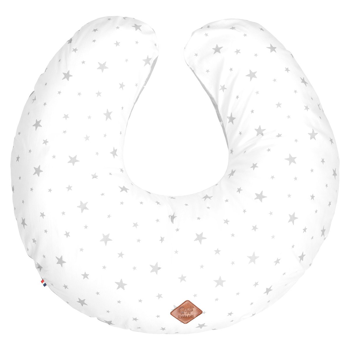 Petit coussin d'allaitement ergonomique + housse STELLA stella, imprimé étoiles blanc, gris, SEVIRA KIDS