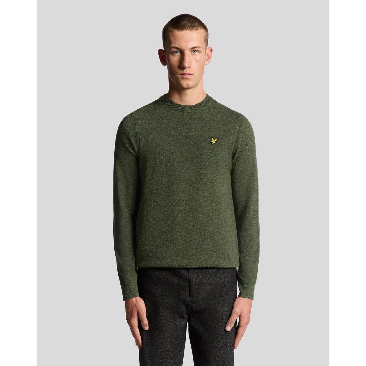 Pull en mélange de laine col rond vert foncé chiné, LYLE & SCOTT