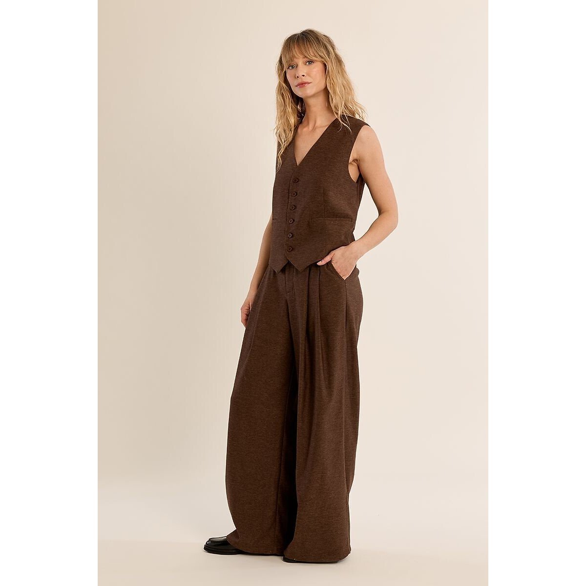 Gilet de costume col V marron chocolat, MOLLY BRACKEN