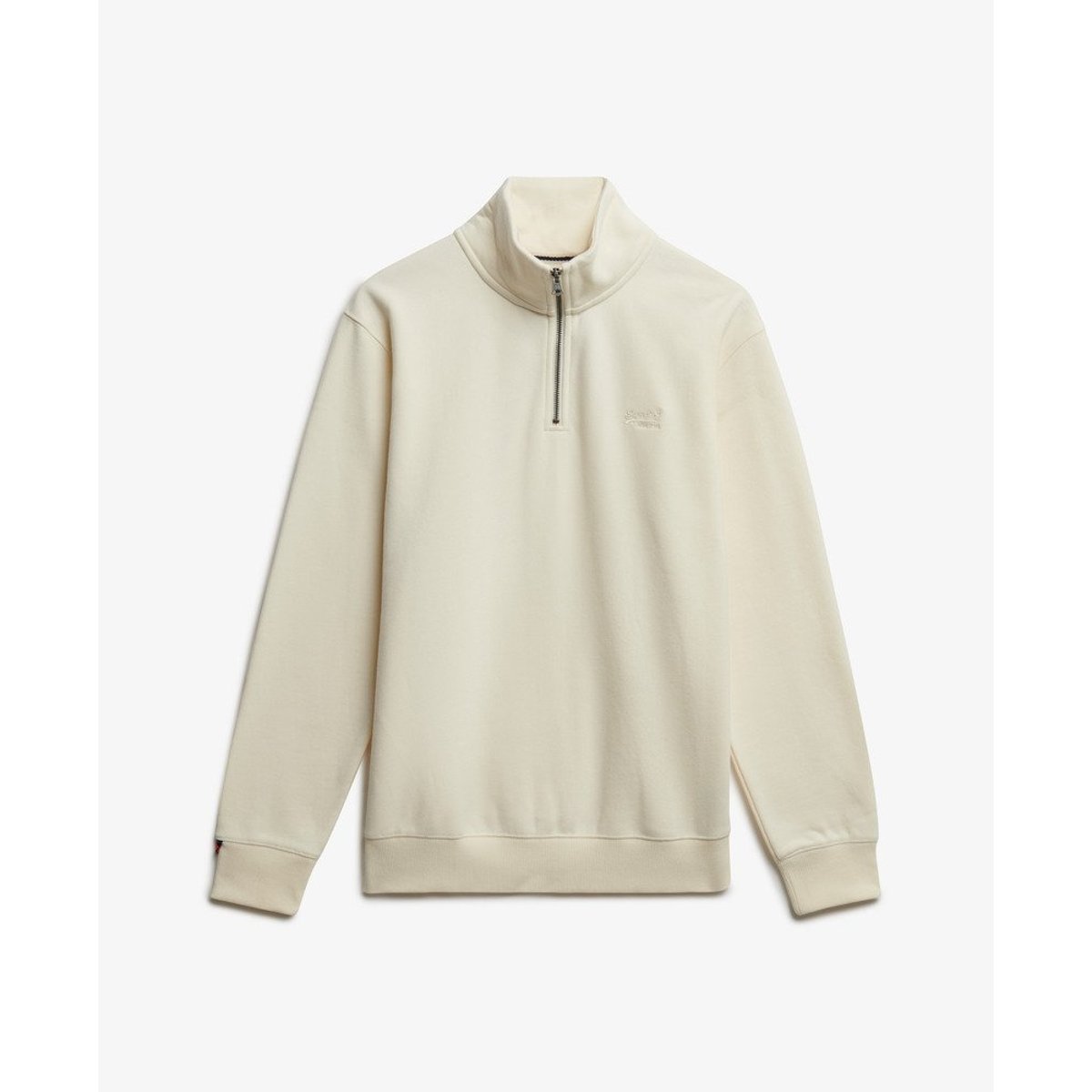 Sweat Demi-Zip Logo Essential blanc poussiéreux, SUPERDRY