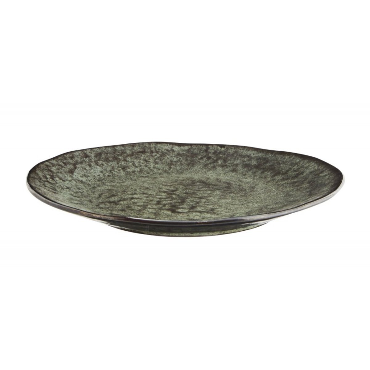 Assiette plate grès vert foncé, noir, MADAM STOLTZ