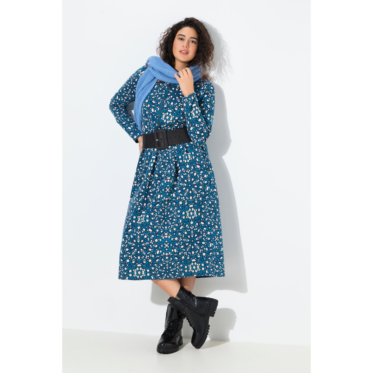 Robe midi en molleton avec fermeture zippée pétrol, ULLA POPKEN