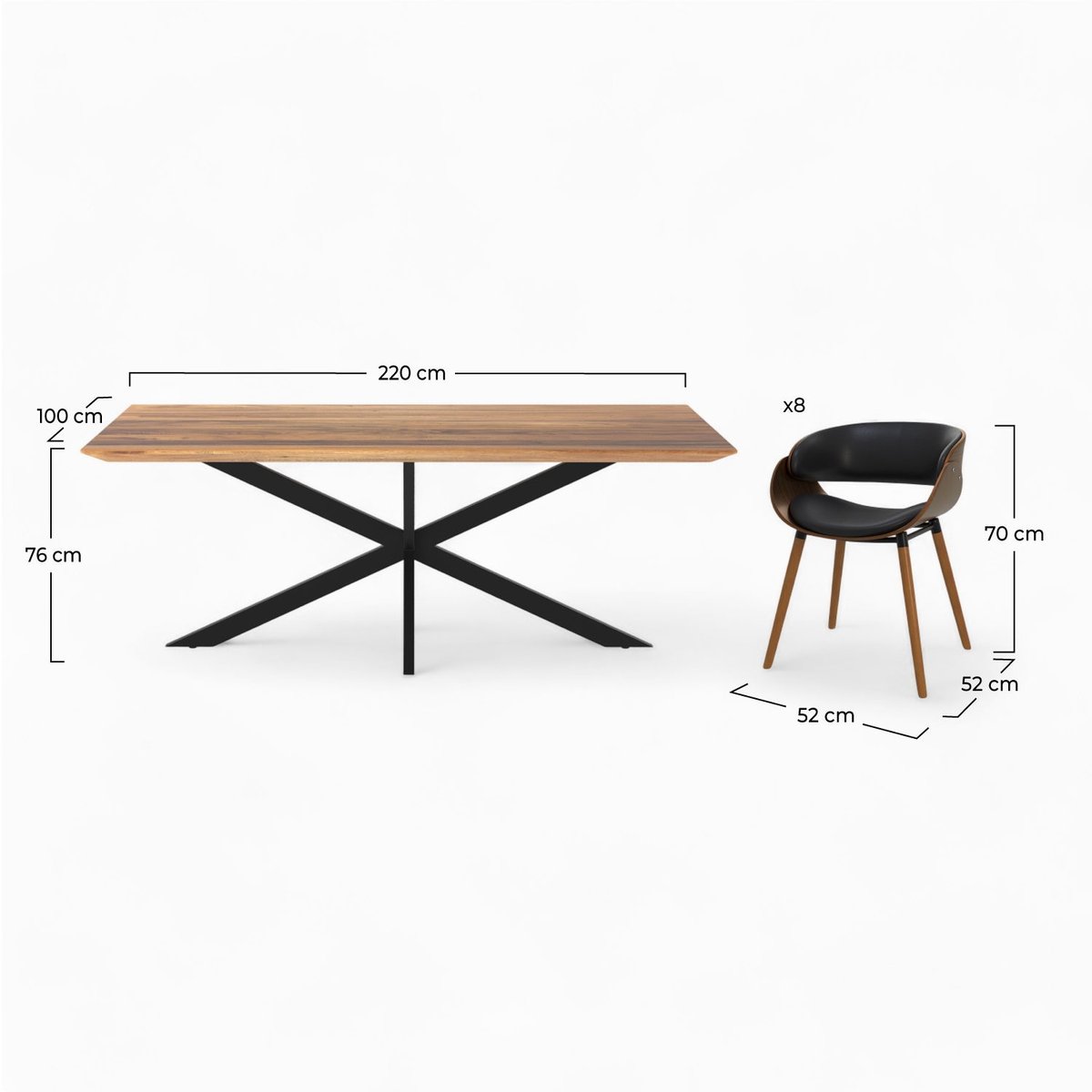 Table et chaises 8 personnes en cuir synthétique - SURDIMAN marron et noir, MAISON PAVANE