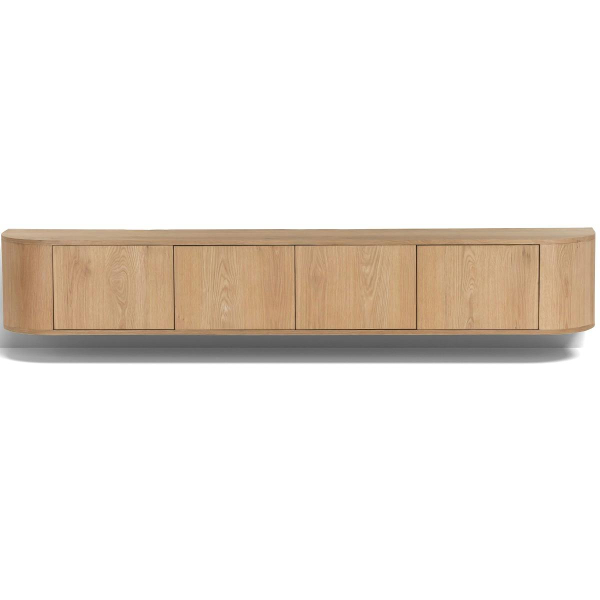 Long meuble TV suspendu en chêne, 4 portes LOREN bois clair, PIER IMPORT
