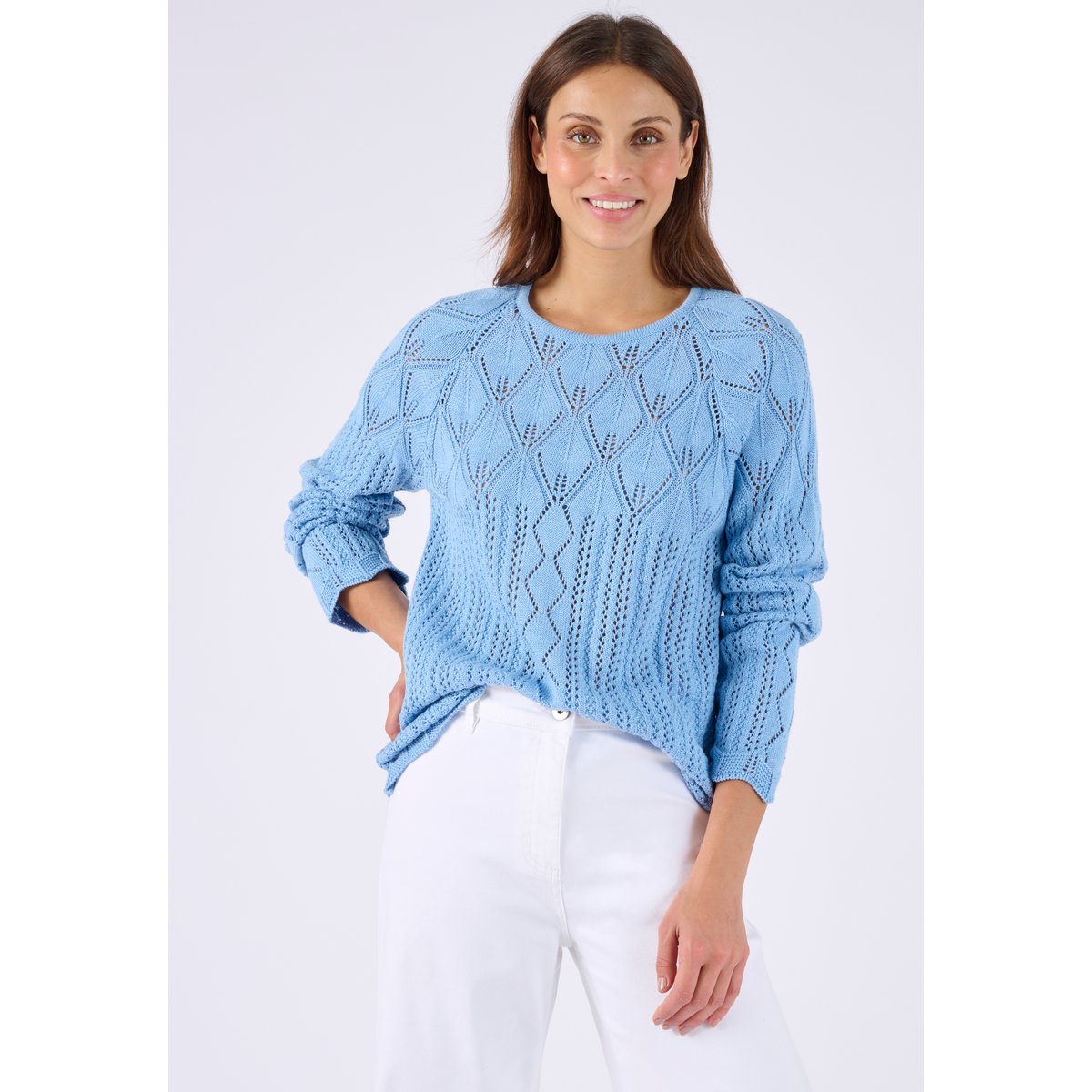 Pull maille ajourée bleu, DAMART