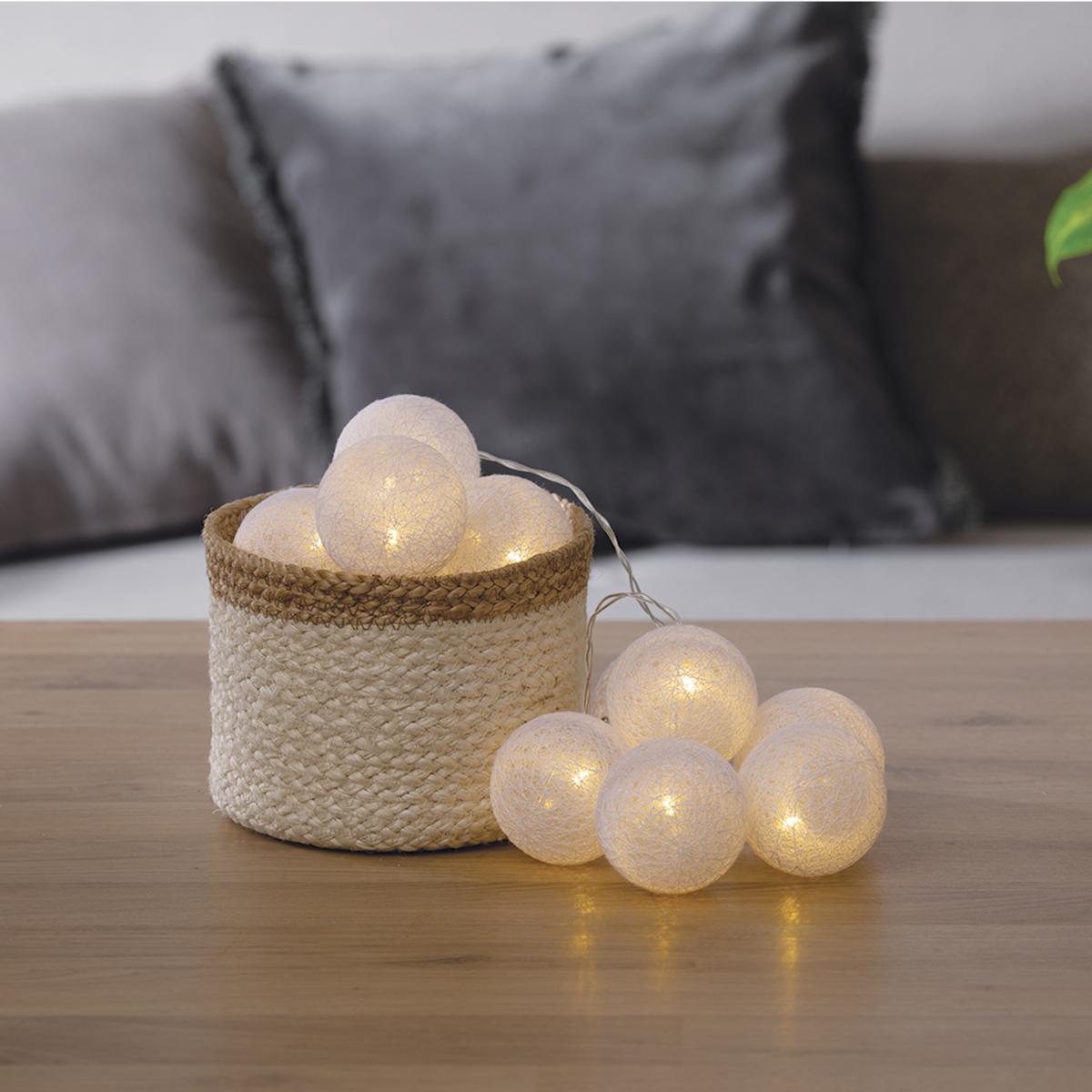 Guirlande LED 10 boules à pile TARA blanc, ATMOSPHERA