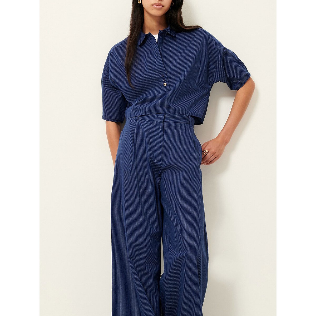 Pantalon large à fines rayures, PROVENCIA bleu rayé, SESSUN