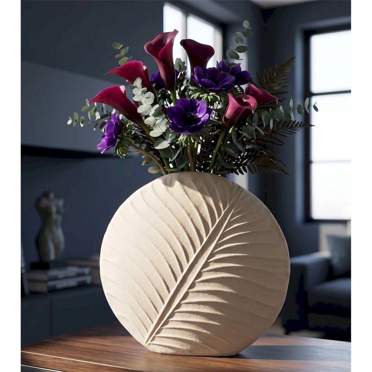 Vase rond en fer relief dune MODERN crème, RECOLLECTION