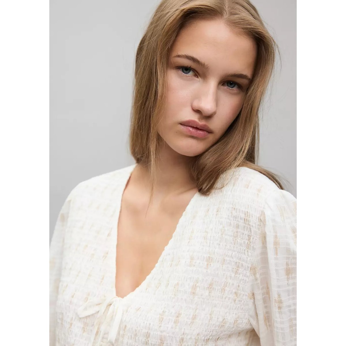 Chemise 100 % coton froncé blanc cassé, MANGO TEEN