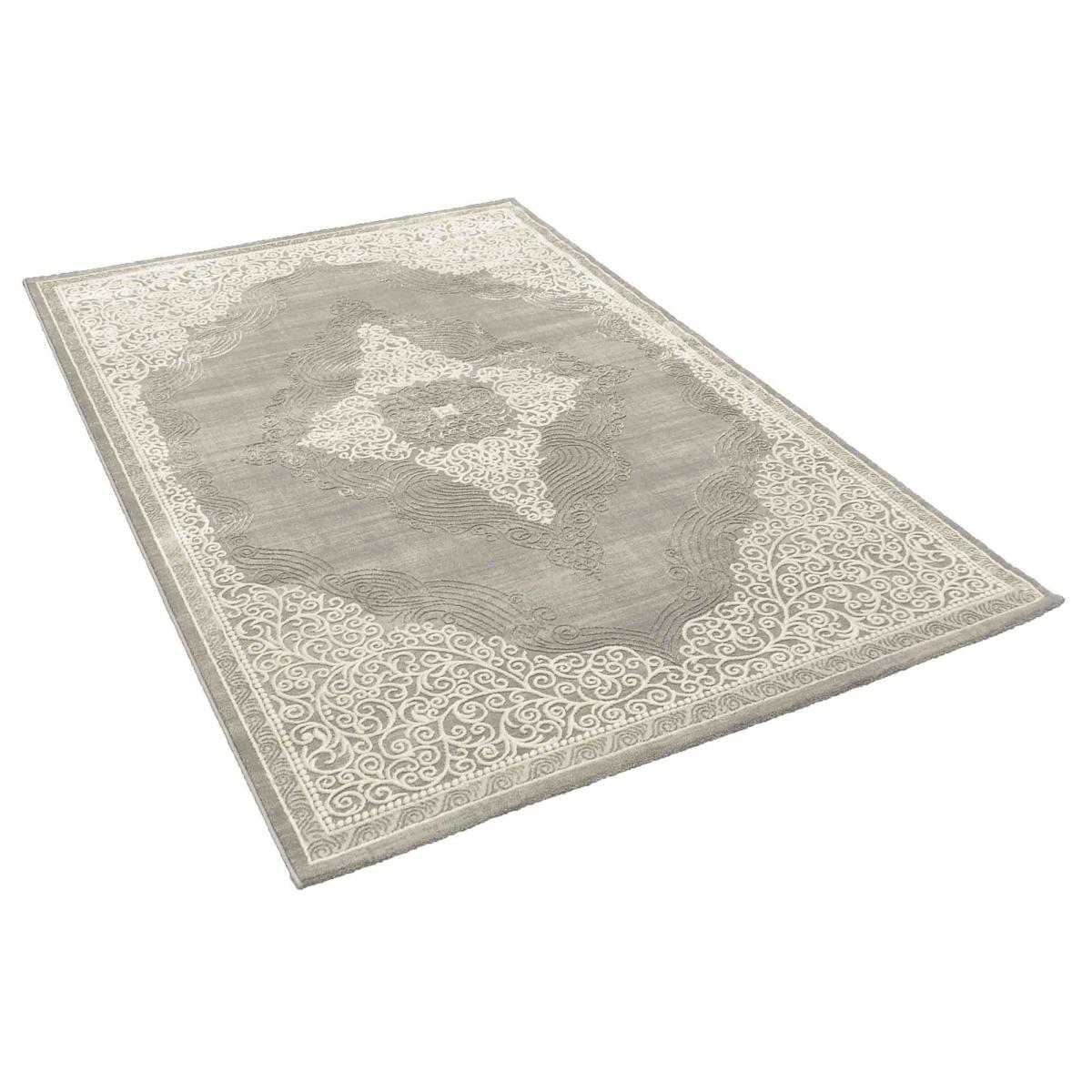 Tapis orient tissé motif ethnique MEDAROND gris, beige, UN AMOUR DE TAPIS