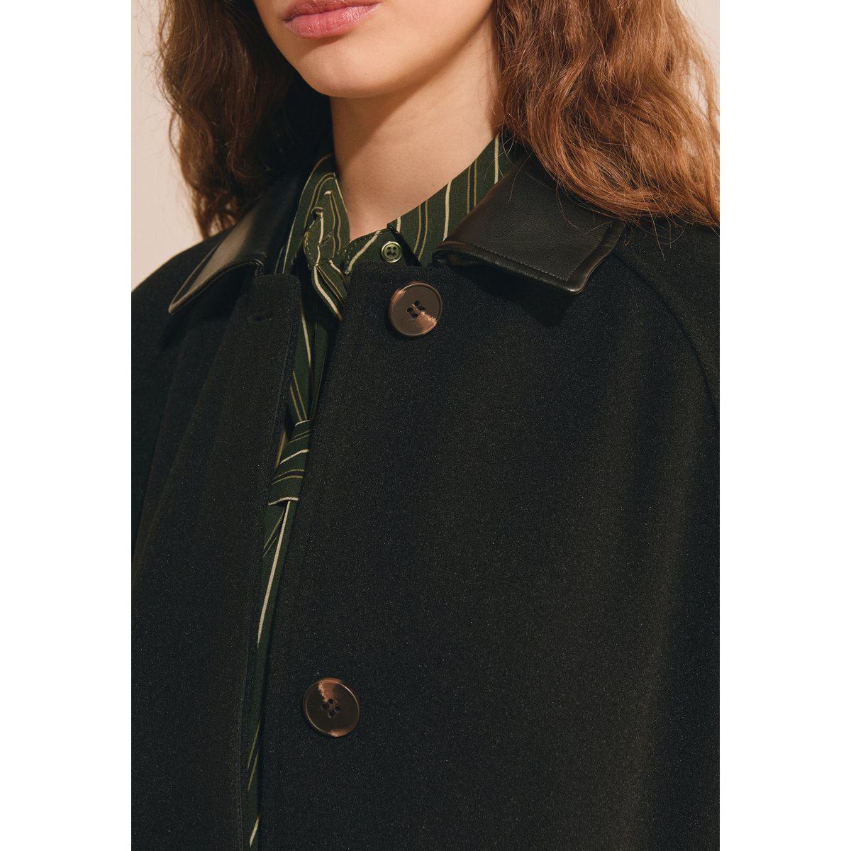 Manteau long droit avec boutons MINK PU noir, ETAM