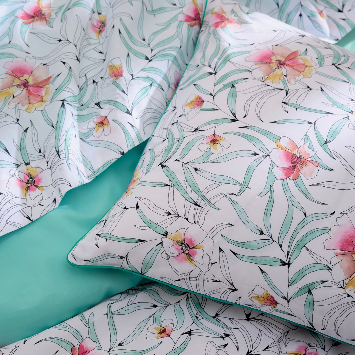 Drap en coton floral exotique bleu, TRADILINGE