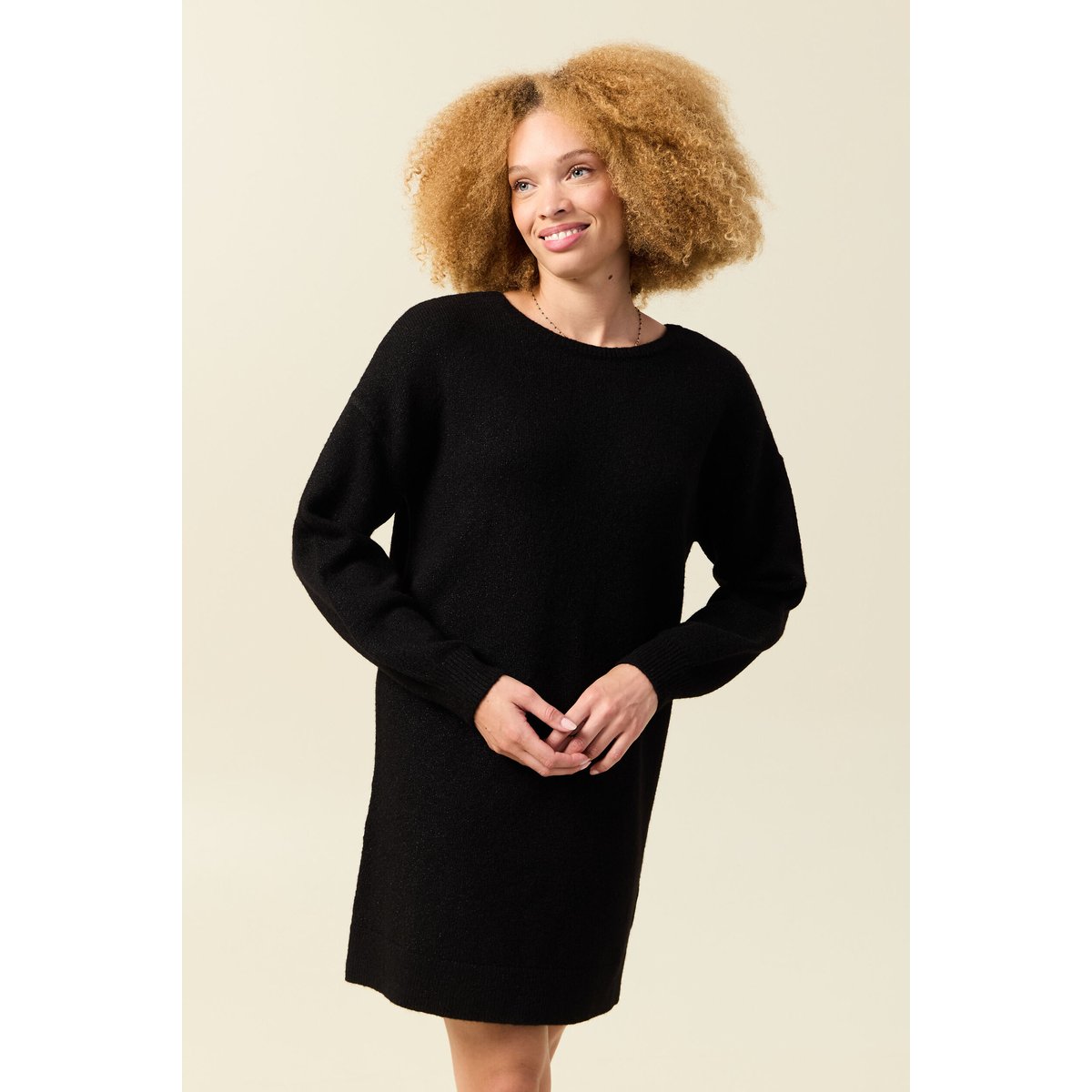 Robe pull fin manches longues noir, BONOBO