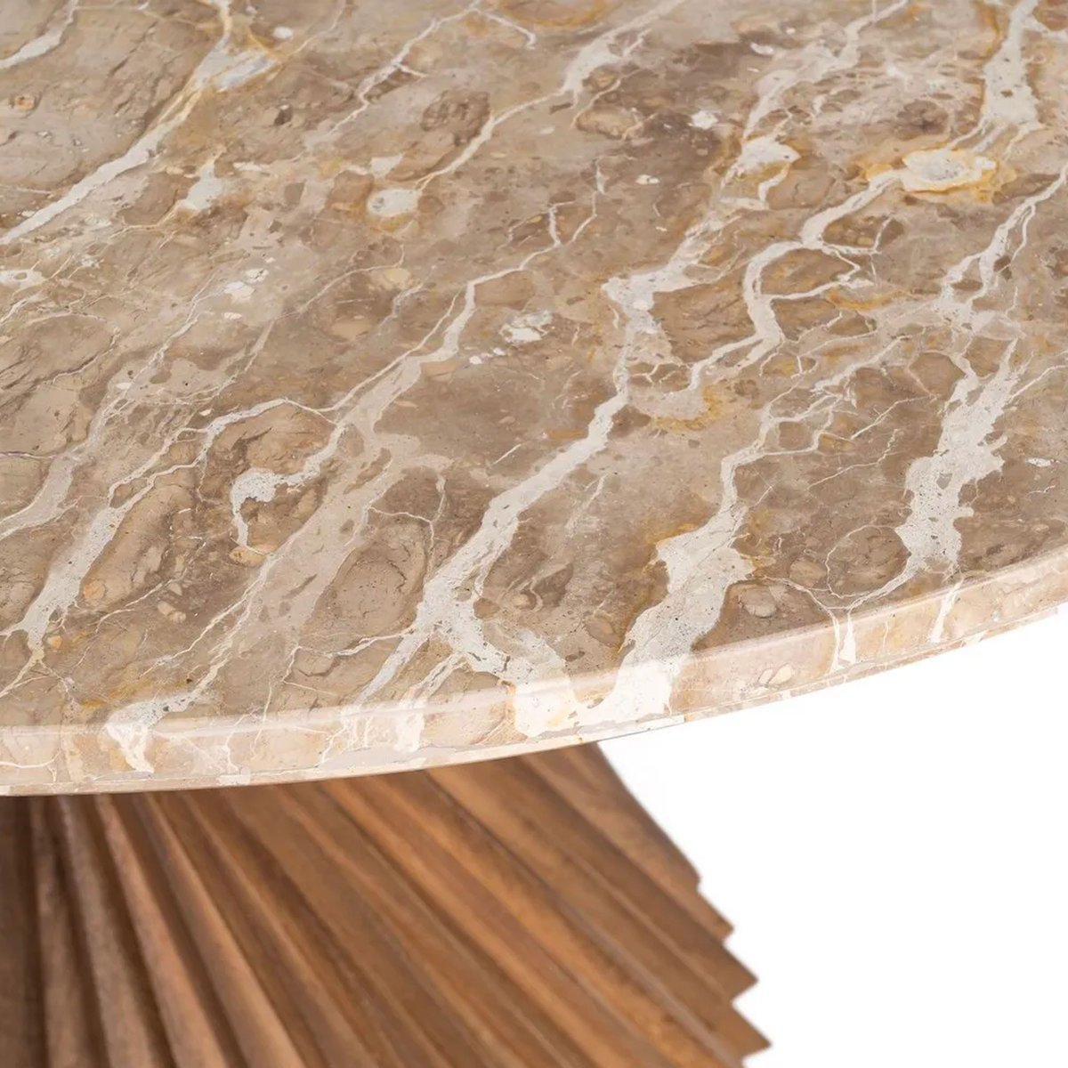 Table à manger design ronde bois et marbre 120x120x76cm bois, WADIGA
