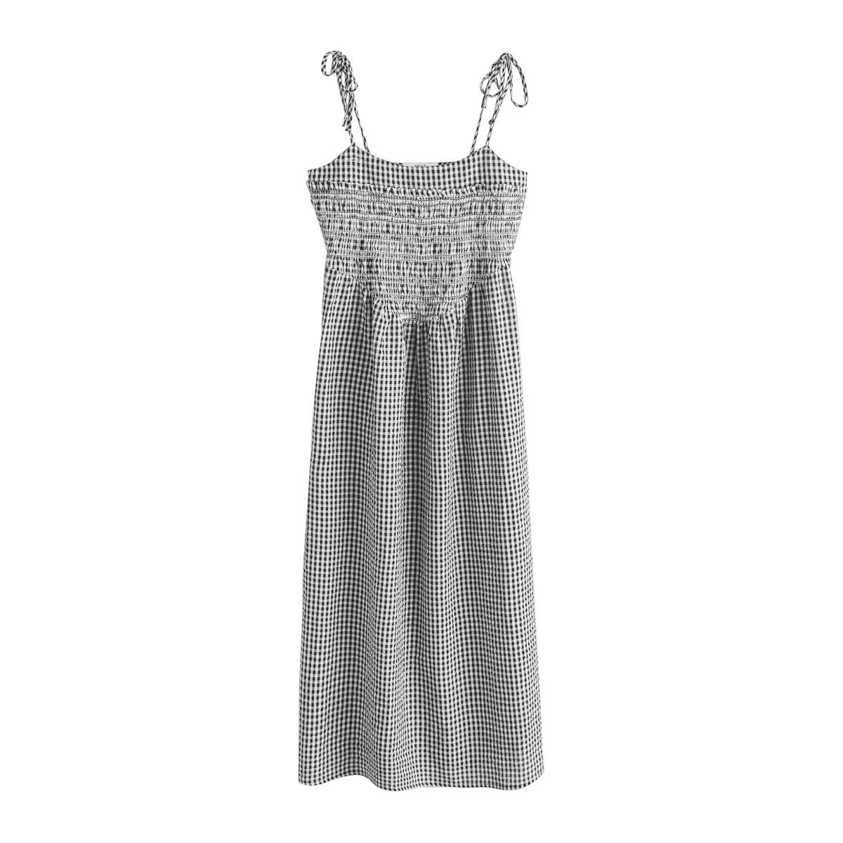 Robe d'été mi-longue à nouer aux épaules vichy monochrome, NEXT