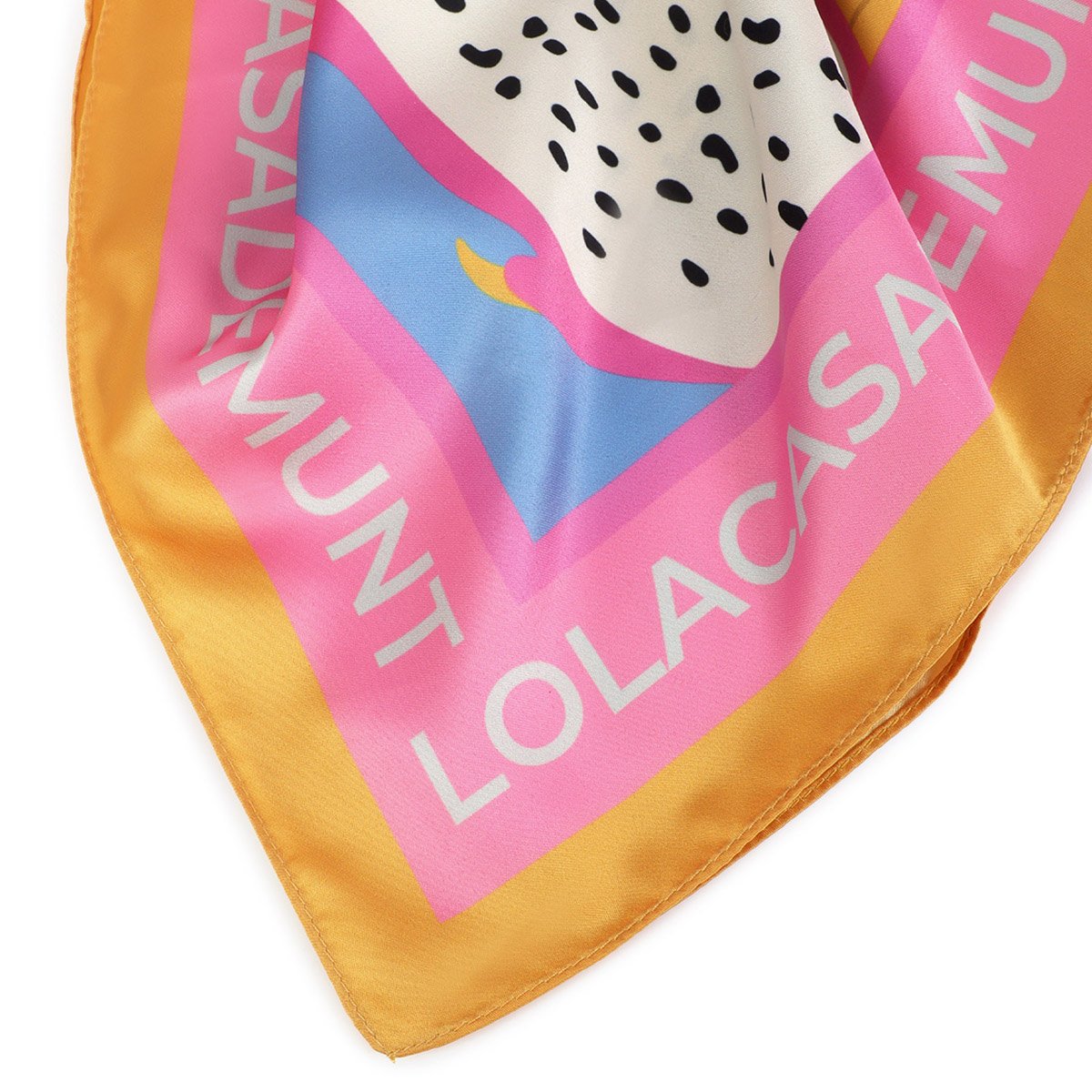 Foulard en satin imprimé tropical à toucans ciel, LOLA CASADEMUNT