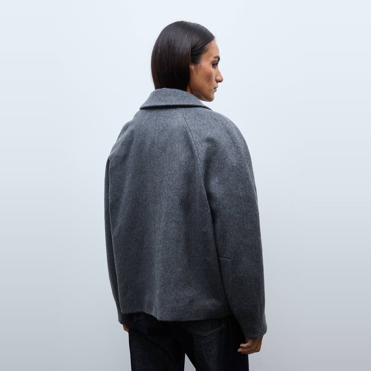 Veste courte boutonnée contenant de la laine gris fonce anthracite, MONOPRIX