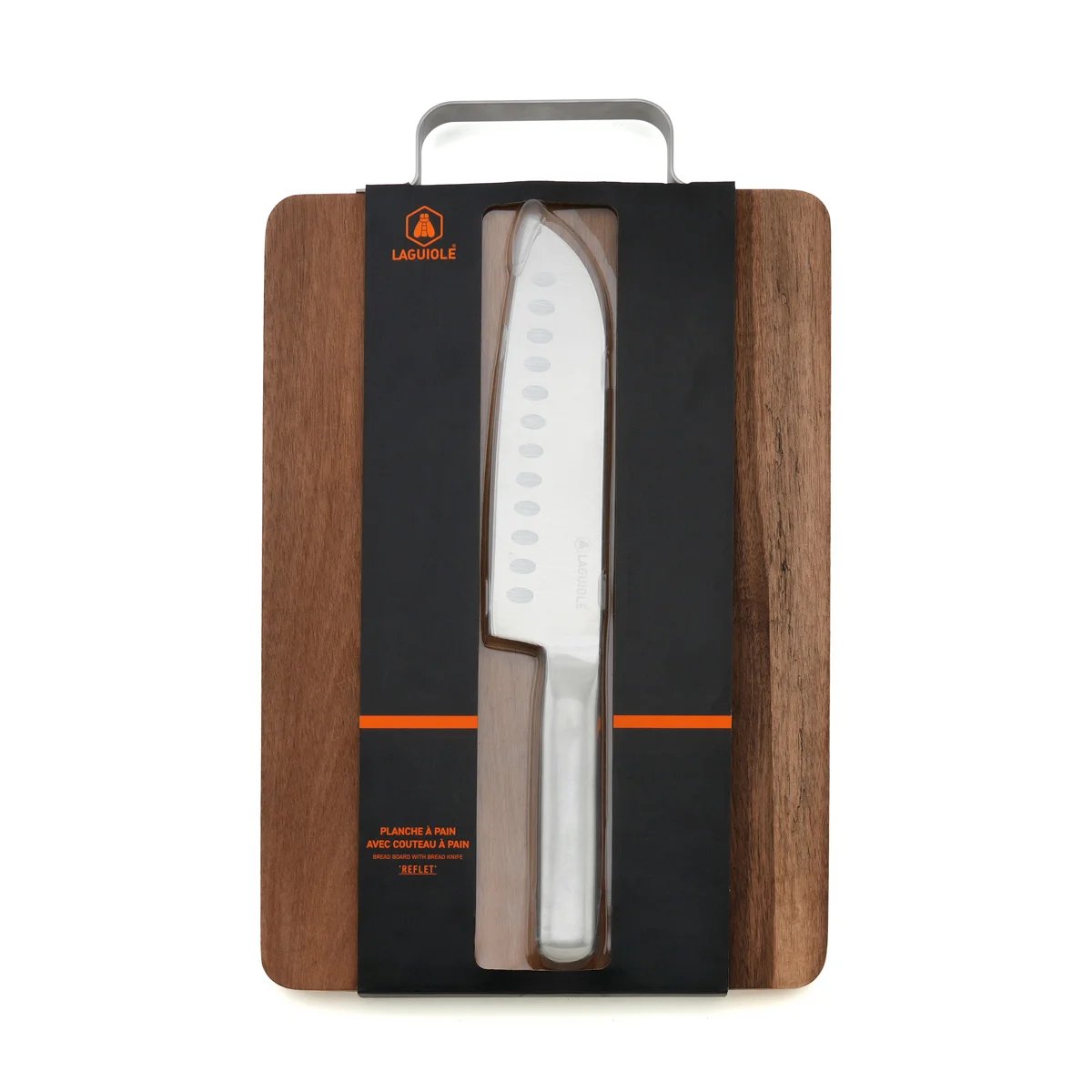 Planche acacia et couteau Santoku - Reflet bois / argent, LAGUIOLE CUISSON