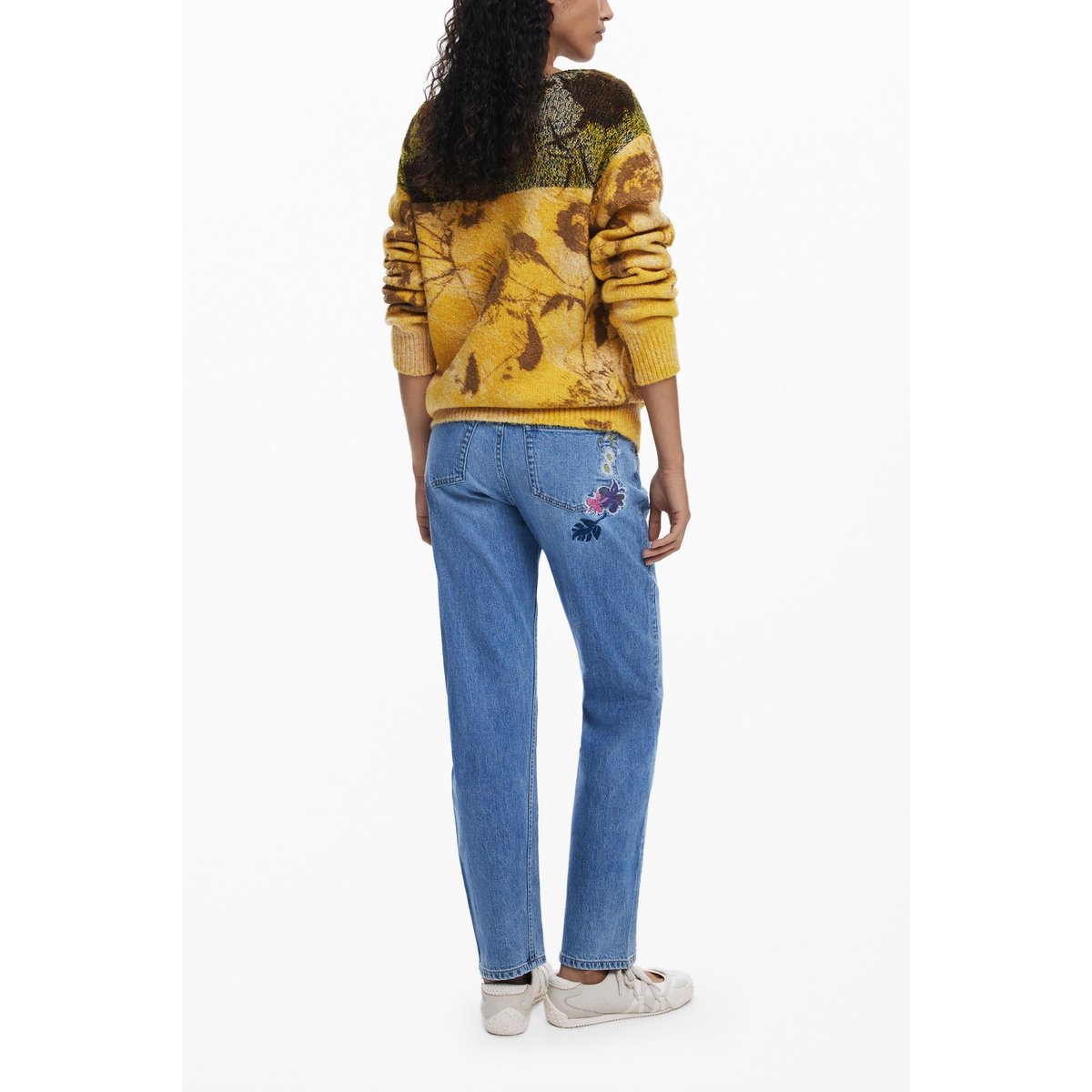 Jean à fleurs brodées bleu clair, DESIGUAL