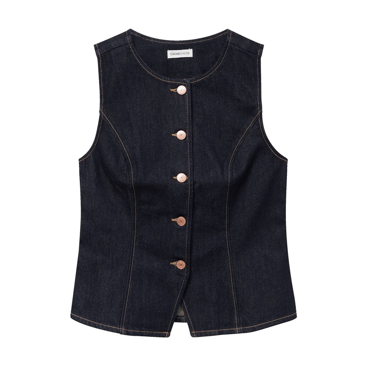 Gilet cintré sans manches en jean denim brut, CACHE CACHE