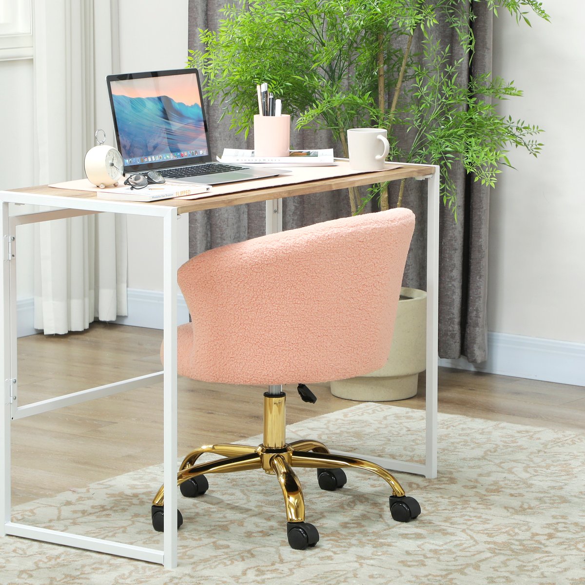 Chaise de bureau Polyester Rose rose, doré, HOMCOM