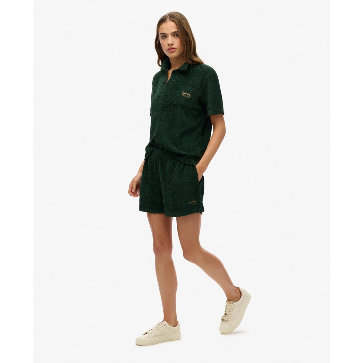 Short en éponge Country Club vert émail, SUPERDRY
