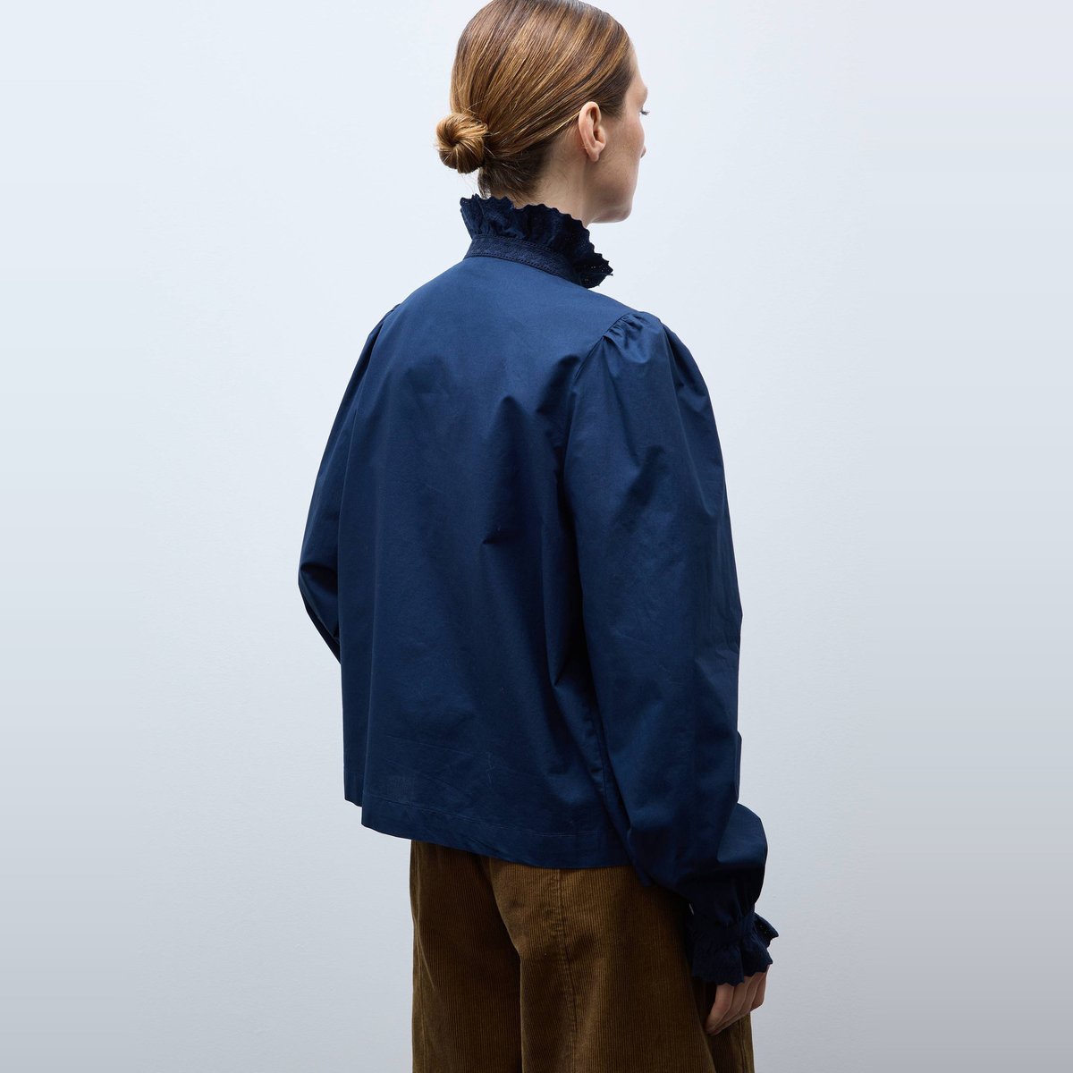 Chemise manches longues brodée en coton marine, MONOPRIX
